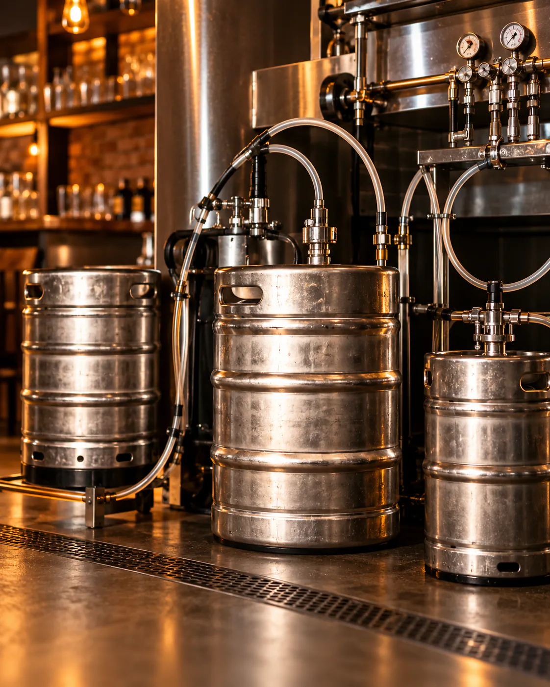 Barris de chopp de inox prontos para o evento